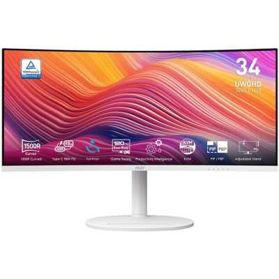 Монитор 34" MSI Modern MD342CQPW VA 3440x1440, 120 Гц, 4 мс, 21:9, 300 кд/м², 2xHDMI, 1xDP, 1xUSB-C, 2x3 Вт, белый, изогнутый