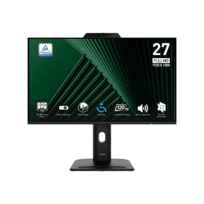 Монитор 27" MSI PRO MP272PMG IPS 1920x1080, 120 Гц, 4 мс, 16:9, 300 кд/м², 1xVGA, 1xHDMI, 1xDP, 1x3.5 мм, 2xUSB-A 2.0, 2x2 Вт, веб-камера, микрофон, черный