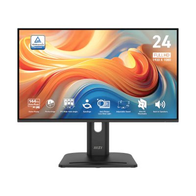 Монитор 24" MSI PRO MP245PG E14 IPS FHD, 144 Гц, 1 мс (MPRT), 16:9, 300 кд/м², HDMI 2.0, DP 1.2a, VGA, встроенные динамики (2x2 Вт), Adaptive-Sync, поворотная подставка, черный
