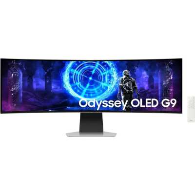 Монитор 49" Samsung Odyssey OLED G9 G95SD S49DG952SI OLED 5120x1440, 240 Гц, 0.03 мс, 32:9, 250 кд/м², DP 1.4, HDMI 2.1, micro HDMI 2.1, USB-C, USB Hub (3x USB 3.0), FreeSync, G-Sync, динамики (2x10 Вт), изогнутый экран (1800R), серебристый