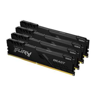 Оперативная память Kingston Fury Beast, DDR4, 64GB (4x16GB), 3200MHz, CL16, DIMM, радиатор, черный