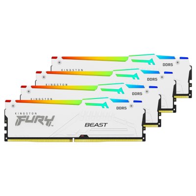 Оперативная память Kingston Fury Beast, DDR5, 128Gb (4x32 Gb), 5200 MHz, CL40, радиатор, RGb, белый