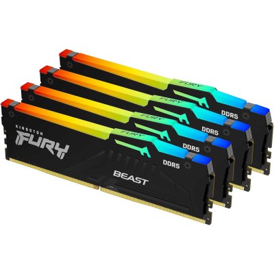 Оперативная память Kingston Fury Beast, DDR5, 128Gb (4x32Gb), 5600MHz, CL40, DIMM, радиатор, RGB, черный