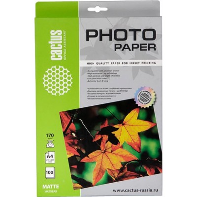 Фотобумага Cactus CS-MA4170100 матовая A4 170 г/м2 100 листов