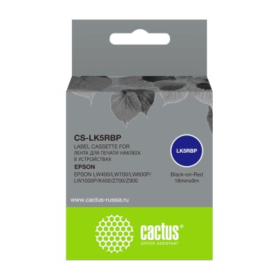 Картридж ленточный Cactus CS-LK5RBP LK-5RBP черный на красном 18x9 для Epson LW400/LW700/LW600P/LW10