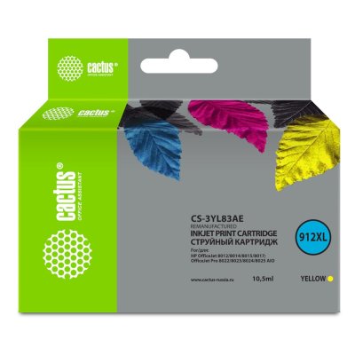 Картридж струйный Cactus CS-3YL83AE 912XL желтый (10.5мл) для HP OfficeJet 8012/8014/8015/8017;Offic