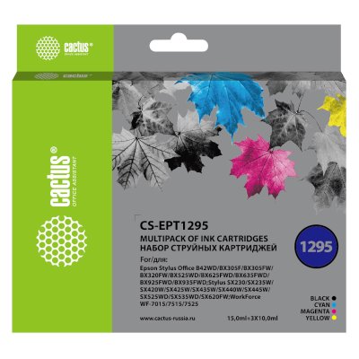 Картридж струйный Cactus CS-EPT1295 T1295 черный/голубой/желтый/пурпурный набор (45мл) для Epson Sty