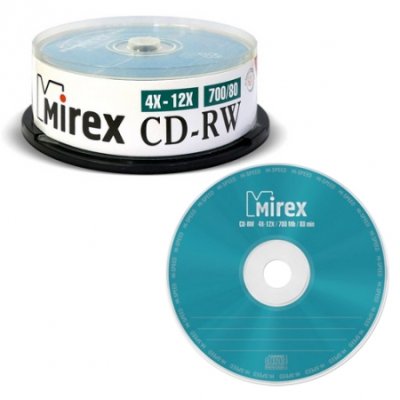 Диск CD-RW Mirex 700 Mb, 12х, Cake Box (25), (25/300)