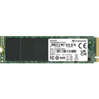 Твердотельный диск 500GB Transcend MTE115S, 3D TLC NAND, M.2 2280,PCIe Gen3x4, DRAM-less