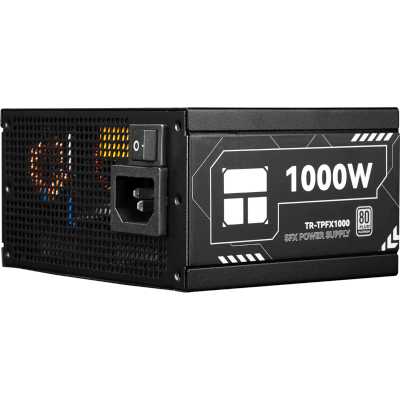 Блок питания 1000W Thermalright, 1000W 80+ Platinum (SFX, 3.1, PCIe 5.1, Full modular, 1x24(20+4)pin, 1xCPU 8(4+4)pin, 2xPCIe*2 8(6+2)pin, 1x12V-2x6, 6xSATA3, 3xMOLEX4pin, Active, 92x92mm, 100x125x64mm, APFC, OPP, OVP, OTP, OCP, SCP, UVP, black) TR-TPFX 1