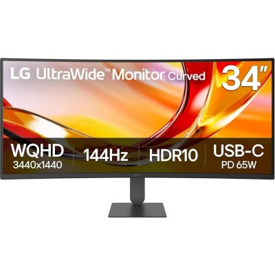 LCD LG 34" 34U640B-B {VA Curved 1800R 3440x1440 144Hz 5ms 178x178 300cd HDMI DisplayPort USB-C 2xUSB ExtPWR VESA}