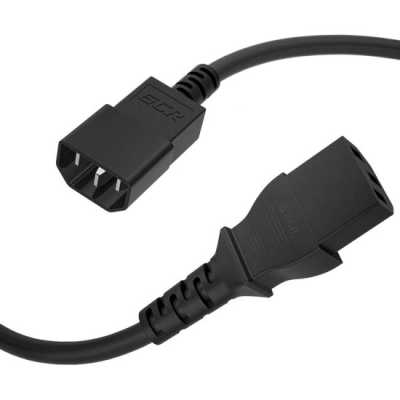 GCR PRO Кабель питания PROF удлинитель черный, 1.0m, С13 - С14, 3*1,5mm, медь