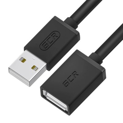 GCR PRO Удлинитель 1.0m USB 2.0 AM/AF, черный, 28/24 AWG, медь, заземление, морозостойкий