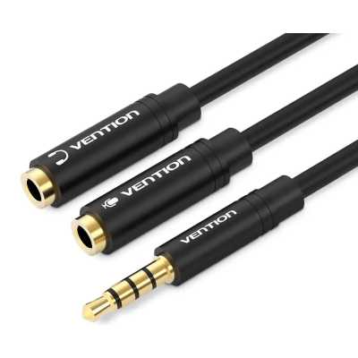 Переходник-разветвитель Vention гибкий Jack 3.5 mm M 4 pin/Jack 3.5 mm F x 2 - 0.3м