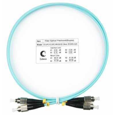 Патч-корд Cabeus FOP-50-FC-FC-1M 2x50/125 OM3 FC дуплекс-FC дуплекс 1м LSZH бирюзовый
