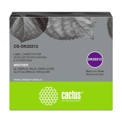 -/ Картридж ленточный Cactus CS-DK22212 DK-22212 черный для Brother P-touch QL-500, QL-550, QL-700, QL-