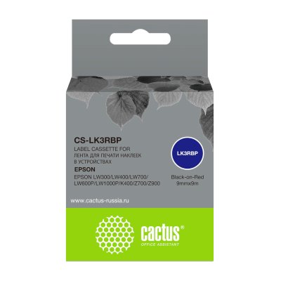 Картридж ленточный Cactus CS-LK3RBP LK-3RBP черный на красном 9x9 для Epson LW300/LW400/LW700/LW600P/LW1000P/K400/Z700/Z900