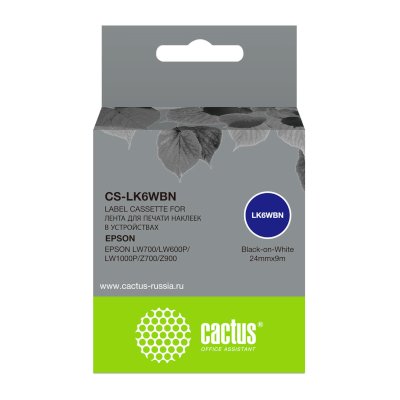 Картридж ленточный Cactus CS-LK6WBN LK-6WBN черный на белом 24x9 для Epson LW700/LW600P/LW1000P/Z700/Z900