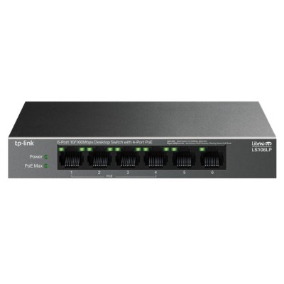 Коммутатор TP-Link LS106LP (L2) 6x100Мбит/с 4PoE 41W неуправляемый