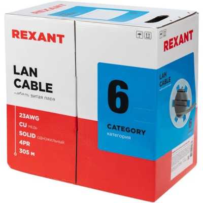 Кабель информационный Rexant 01-0067 кат.6 U/UTP 4 пары нг(А)-HF внешний 305м серый