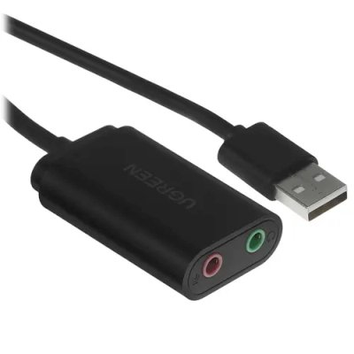 Внешняя звуковая карта UGREEN US205 (30724) USB 2.0 External Sound Adapter. Длина: 15см. Цвет: черный