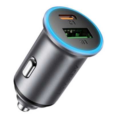 Автомобильное зарядное устройство ACEFAST B15 Fast Car Charger 65W 1xUSB-C&1xUSB-A. Цвет: серый металлик