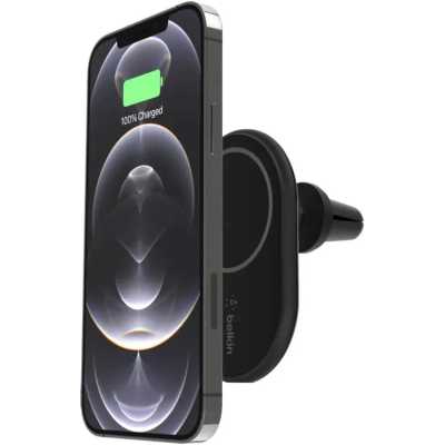 Автомобильное беспроводное зарядное устройство Belkin BoostCharge Magnectic 10W Car Charger с кабелем USB-C-USB-C и адаптером питания в прикуриватель мощностью 20 Вт. Цвет: черный