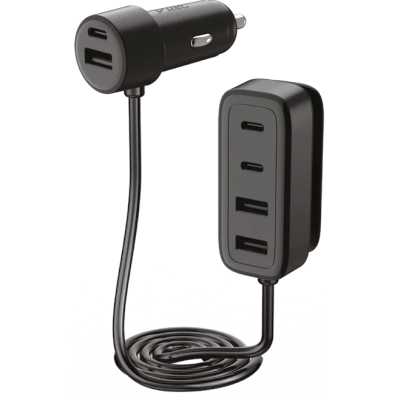 Автомобильное зарядное устройство 6-в-1 TTEC SmartCharger 6in1 PD 90W Car Fast Charger 3 USB-C + 3 USB-A. Цвет: черный