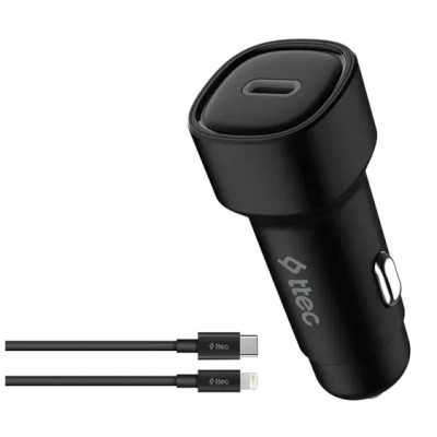 Автомобильное зарядное устройство TTEC SmartCharger PD USB-C 30W Car Fast Charger с кабелем USB-C - Lightning. Цвет: черный