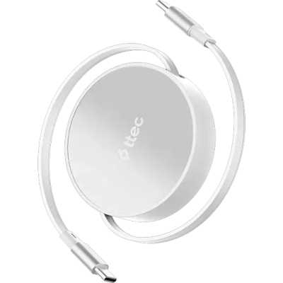 Кабель выдвижной TTEC USB-C to USB-C Mini Retractable 100W PD/QC 120cm Fast Charge Cable. Длина: 120 см. Цвет: лунный белый