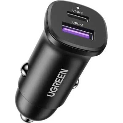 Автомобильное зарядное устройство UGREEN EC305 (25845) USB-C PD+USB-A QC 30W Fast Car Charger с чехлом. Цвет: черный