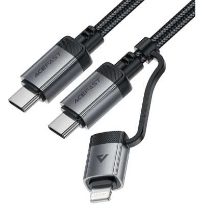 Кабель для зарядки и передачи данных ACEFAST C20-01 USB-C To USB-C / Lightning Aluminum Alloy Connectors Charging Data Cable. Цвет: черный