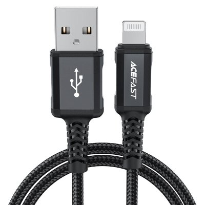 Кабель ACEFAST C4-02 USB-A to Lightning aluminum alloy charging data cable. Длина 1,8 м. Цвет: черный