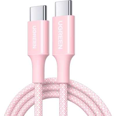 Кабель UGREEN L501 (35441) 60W USB-C to USB-C PD Fast Charging Braided Cable 3A Max. Длина: 1м. Цвет: розовый