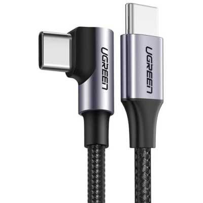 Кабель угловой UGREEN US255 (50123) USB-C 2.0 Male to Angled 90° USB-C 2.0 Male 3A Data Cable. Длина: 1м. Цвет: серо-черный