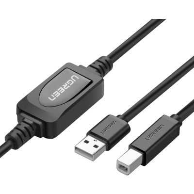 Кабель UGREEN US122 (10362) USB 2.0 A Male to B Male Active Printer Cable. Длина: 15м. Цвет: черный