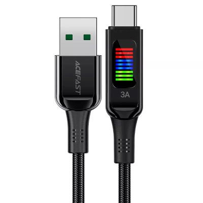 Кабель ACEFAST C7-04 USB-A to USB-C zinc alloy charging data cable with display. Цвет: черный