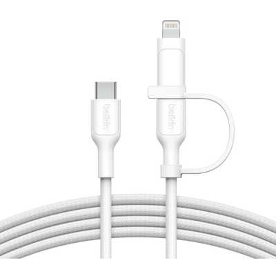 Кабель Belkin 2in1 60W USB-C & Lightning To USB-C Braided Cable. Длина: 1,5м. Цвет: белый
