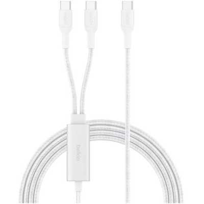 Кабель двойной Belkin BoostCharge Pro 2-in-1 140W USB-C - USB-C Braided Dual Charging Cable. Длина: 1,5м. Цвет: белый