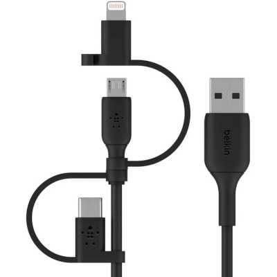 Кабель Belkin BoostCharge Universal 3-in-1 USB-A&USB-C с переходниками Micro-USB/Lightning. Длина: 1м. Цвет: черный
