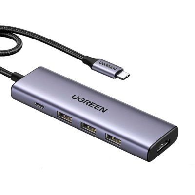Конвертер UGREEN CM511 (15597) USB-C To HDMI 4K@60Hz+3*USB 3.0 A+PD Power Converter. Цвет: серый