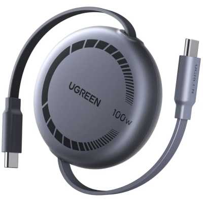 Кабель выдвижной UGREEN L531 (65905) 100W USB-C to USB-C PD Fast Charging Retractable Cable Max. Длина: 1м. Цвет: серый космос