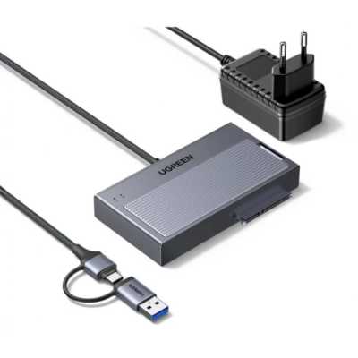 Бокс внешний для жесткого диска UGREEN D320 (75621EU) M.2 NVMe&SATA Hard Drive Adapter с кабелем USB-A/C. Длина кабеля: 0,5м. Цвет: серый