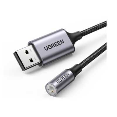 Адаптер UGREEN CM477 (30757) USB 2.0 to 3.5mm Audio Adapter Aluminum Alloy. Длина: 25 см. Цвет: темно-серый