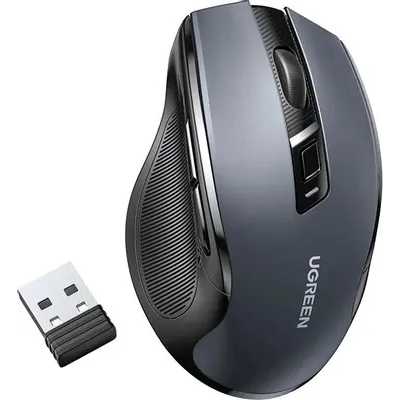 Мышка компьютерная беспроводная UGREEN MU006 (15063) Ergonomic Wireless Mouse 2.4G 4000DPI Silence Design с батарейкой АА. Цвет: черный