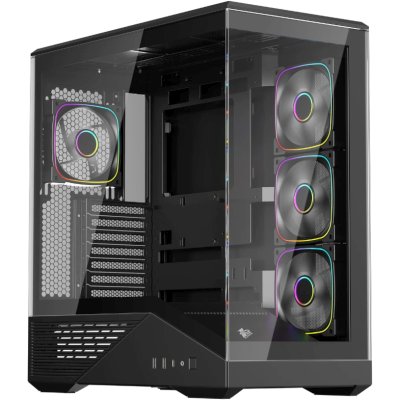 Корпус Mid-Tower 1STPLAYER GM7 черный [закаленное стекло, 4 x 120 мм, 0.7 мм, без БП] [GM7-BK-3FN7R-1FN7]