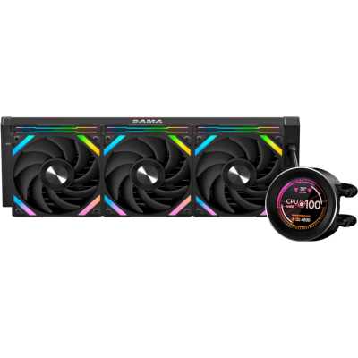 Система водяного охлаждения SAMA Q60-BKWANNO3-G 360mm, LED temp., Black, ARGB/ Fans: 3x120mm, 86CFM, 30dBA, 2600RPM/ Pump height 64mm, 30dBA, 2800RPM, Rad thickness 27mm/ S: 1851, 1700, 1200, 20XX, 115X, AM5, AM4