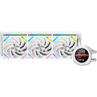 Система водяного охлаждения SAMA Q60-WHWANNO3-G 360mm, LED temp., White, ARGB/ Fans: 3x120mm, 86CFM, 30dBA, 2600RPM/ Pump height 64mm, 30dBA, 2800RPM, Rad thickness 27mm/ S: 1851, 1700, 1200, 20XX, 115X, AM5, AM4