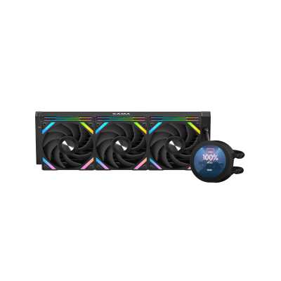 Система водяного охлаждения SAMA Q70-BKWAYNO3-G 360mm, LED temp., Black, ARGB/ Fans: 3x120mm, 86CFM, 30dBA, 2600RPM/ Pump height 64mm, 30dBA, 2800RPM, Rad thickness 27mm/ S: 1851, 1700, 1200, 20XX, 115X, AM5, AM4