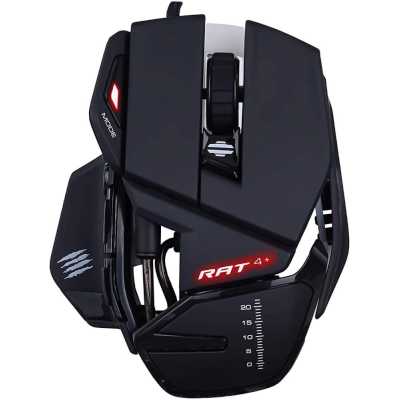 Мышь MAD CATZ R.A.T. 4+ MR03MCINBL000-0 чёрная, PMW3330, USB, 9 кнопок, 7200 dpi, красная подсветка